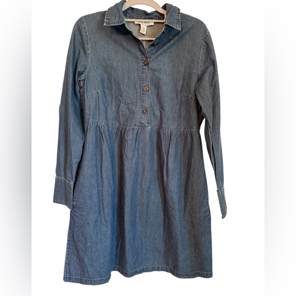 Nine West Blue Long Sleeve Denim Dress
